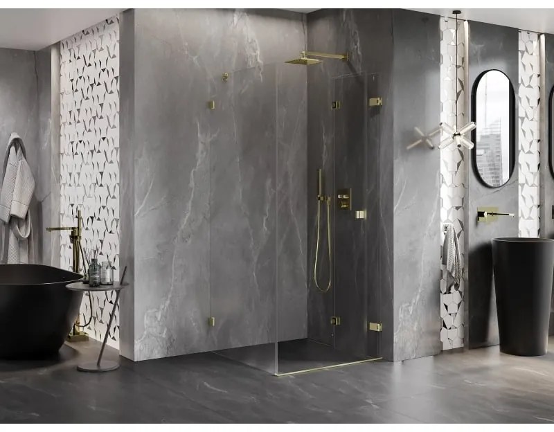 Mexen Lunar-F, 1-krídlový sprchový kút so skladacími dverami, pravý, 70 x 70 cm, 8mm číre sklo, zlatý matný profil, 836-070-070-55-00-P