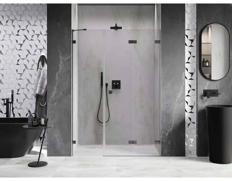 Mexen Lunar-F, pravé sklápacie sprchové dvere 115 cm, 8mm číre sklo, brúsený grafit profil, 836S-115-050-66-00-P