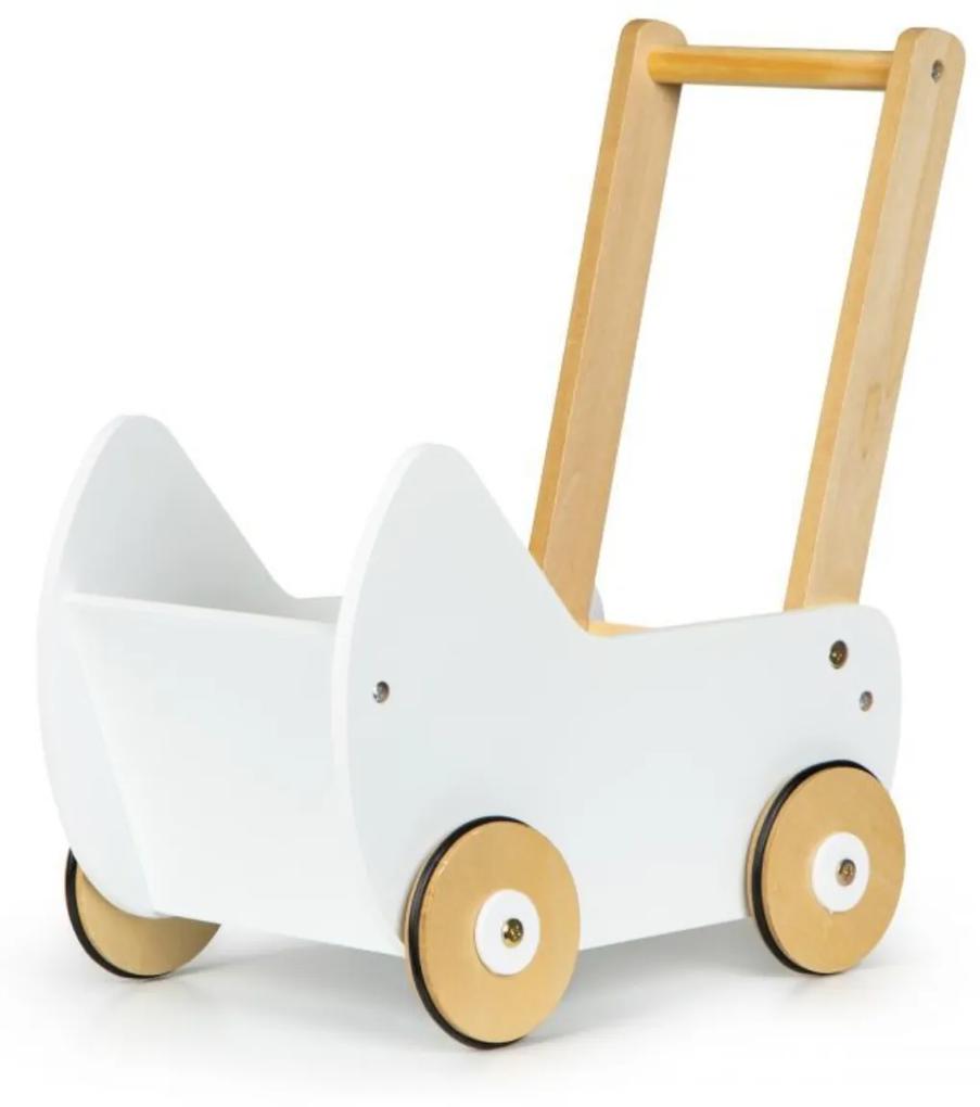 Detský drevený kočík pre bábiky - chodítko | biela