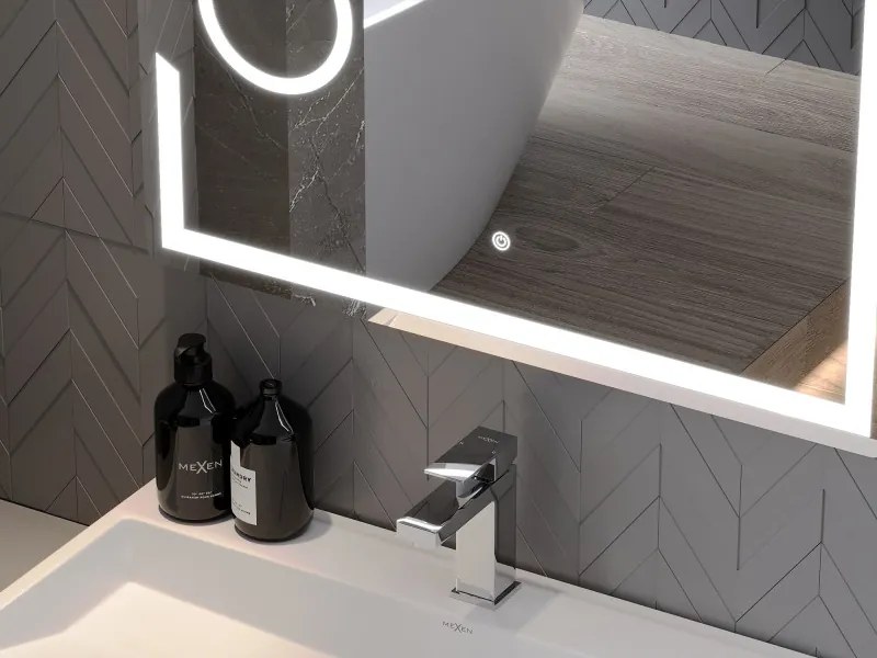 Mexen Onyx, LED kúpeľňové zrkadlo s podsvietením a kozmetickým zrkadielkom 80x60 cm, 6000K, ochrana proti zahmlievaniu, 9813-080-060-611-00