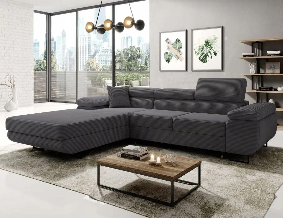 Módny rohovník Astorp L v grafitovej farbe, ideálny do obývačky