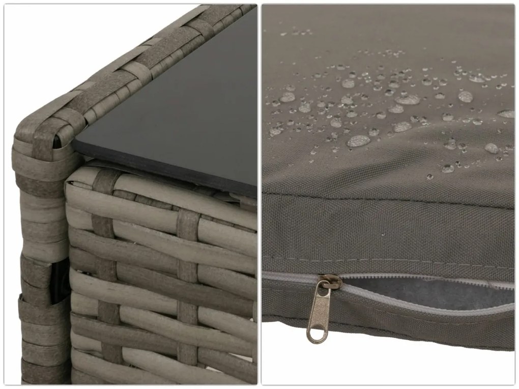 Záhradná súprava 2 kresiel, pohovky a stolíka HWC-N98 - sivá, vankúše svetlosivá