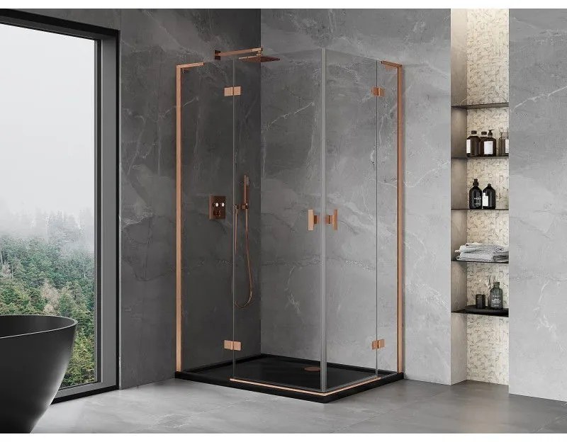 Mexen Mist-H L Duo, 2-krídlový sprchový kút 120 x 95 cm, číre sklo, medený matný profil, 8A5L-120L-095P-65-00