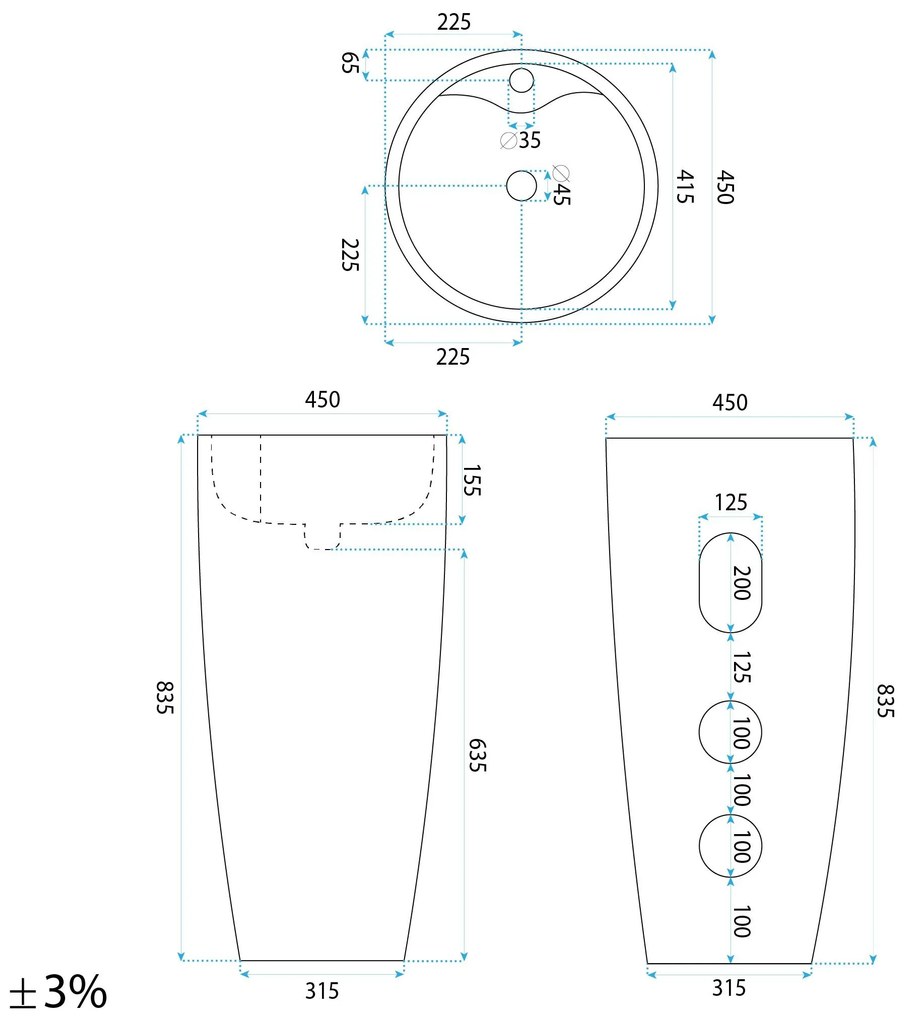 Rea Anya Savana Matt, voľne stojace umývadlo 840x450x450 mm, imitácia kameňa, REA-U3614