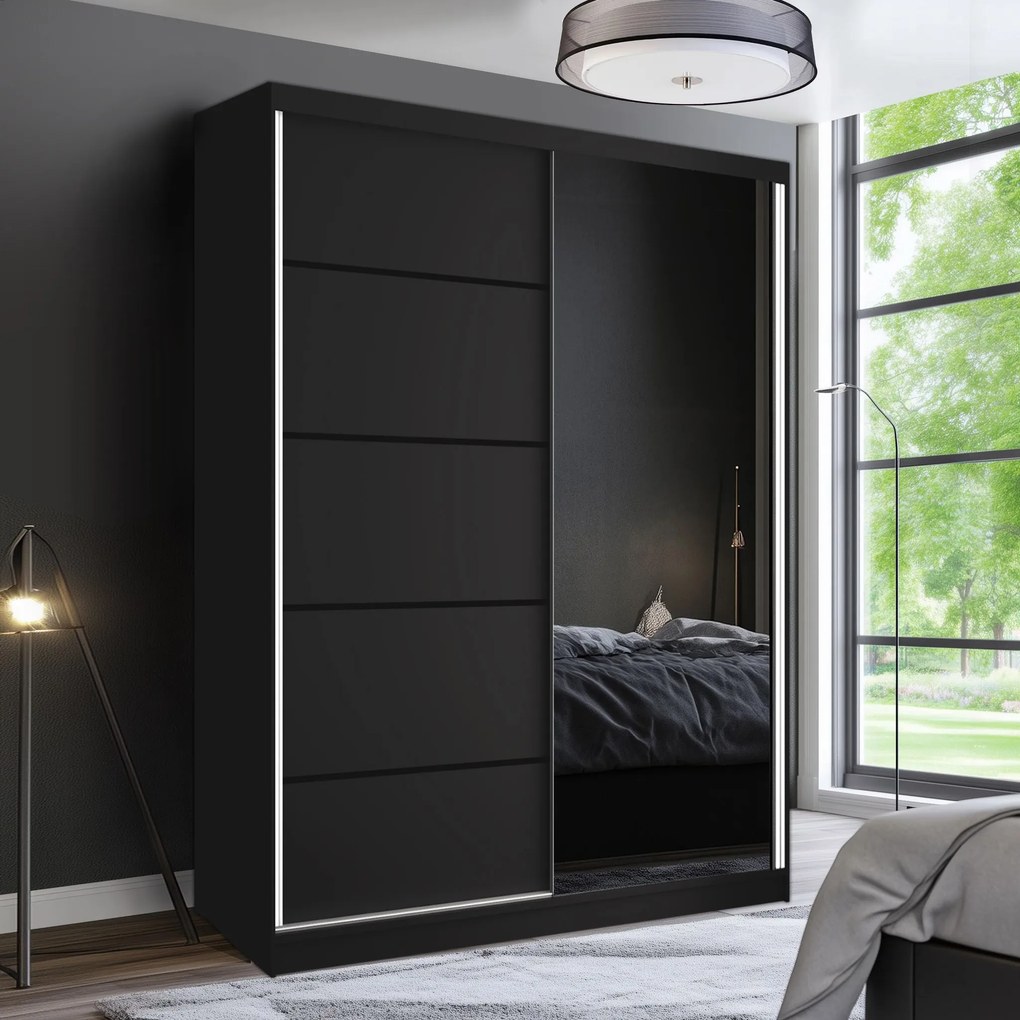 Šatníková skriňa SERENITY 133 cm čierny mat MBP SERENITY SZP6/0/B/B/0/HIAL