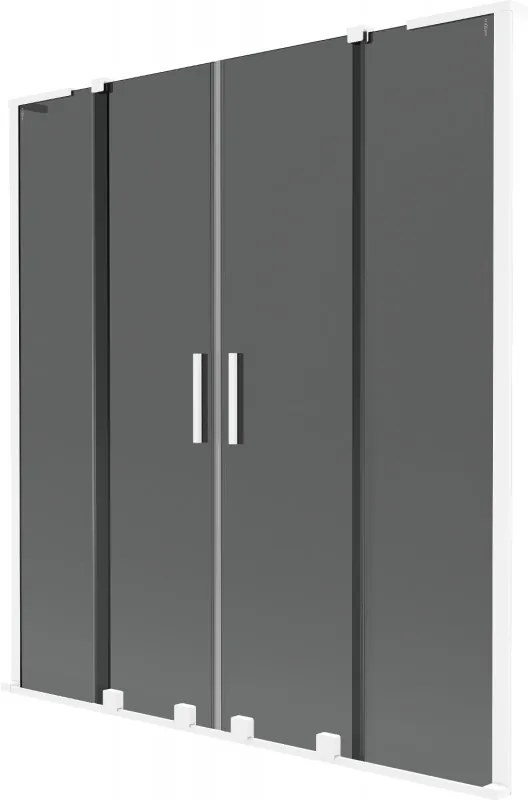 Mexen Velar L Duo, 2-krídlová posuvná vaňová zástena 150 x 150 cm, 8mm šedé sklo, biela matná, 896-150-003-42-20