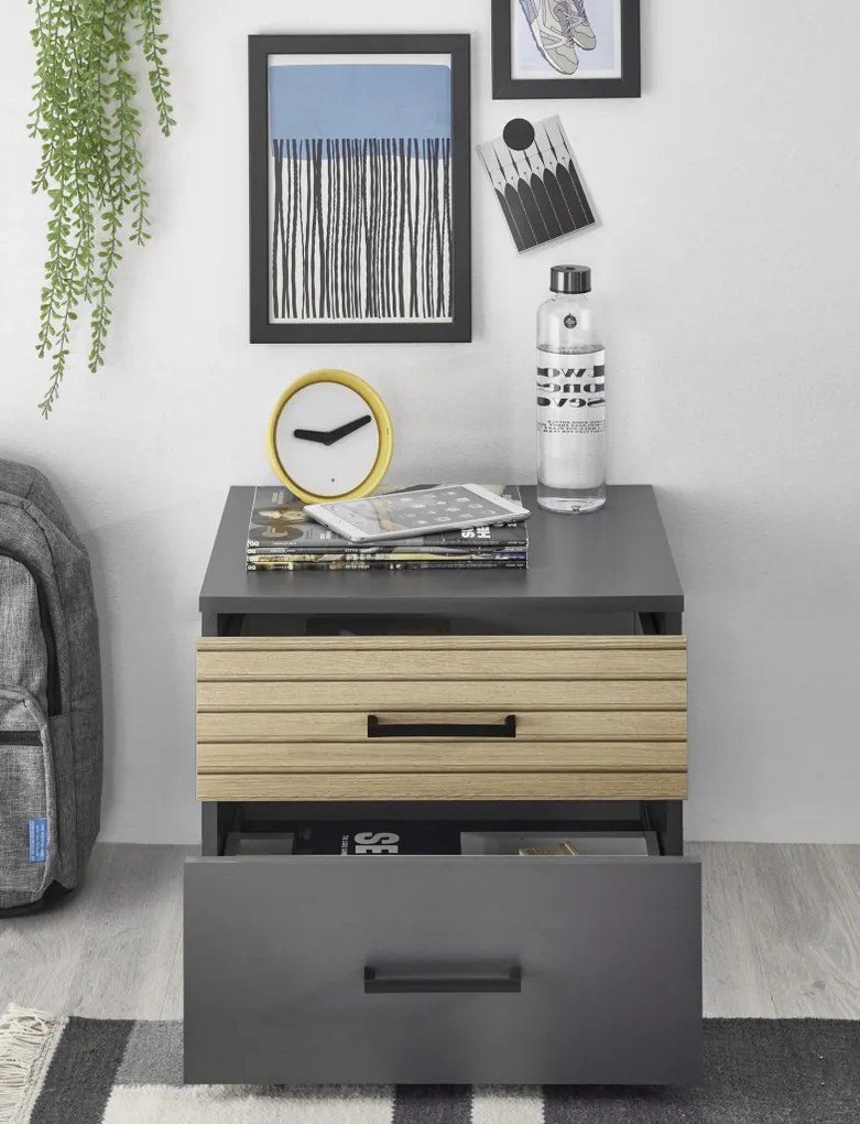Nočný stolík Laurie, grafit/dub