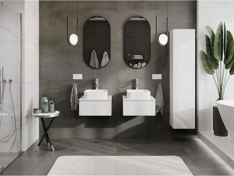 Mexen Orio, kúpeľňová skrinka 50 cm s hornou časťou, 1 zásuvka, biela lesklá, 91A10-05023-1-BFC00