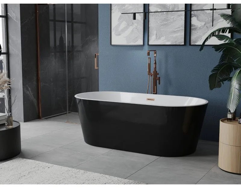 Mexen Luna, voľne stojaca vaňa 150 x 75 cm, biela-čierna, medený prepad, 52031507575-65