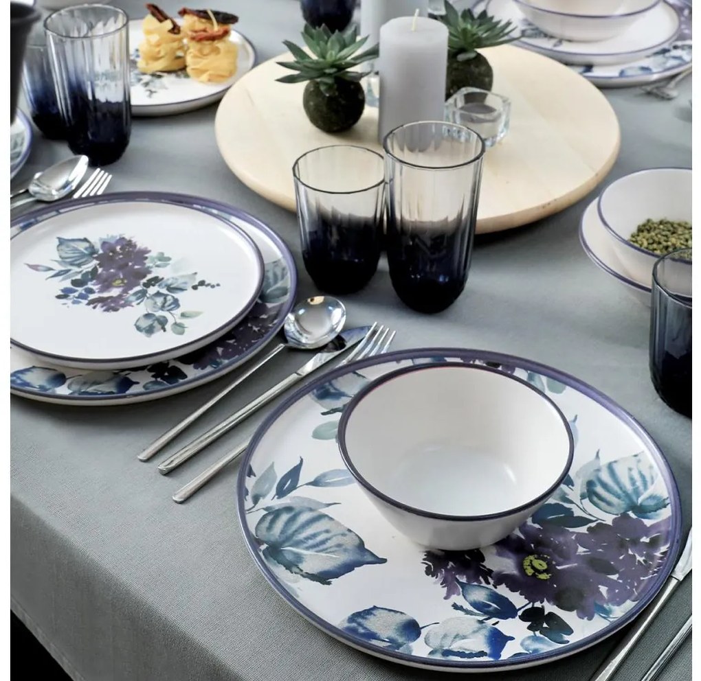 Jedálenská súprava 24 ks biela/modrá/keramika