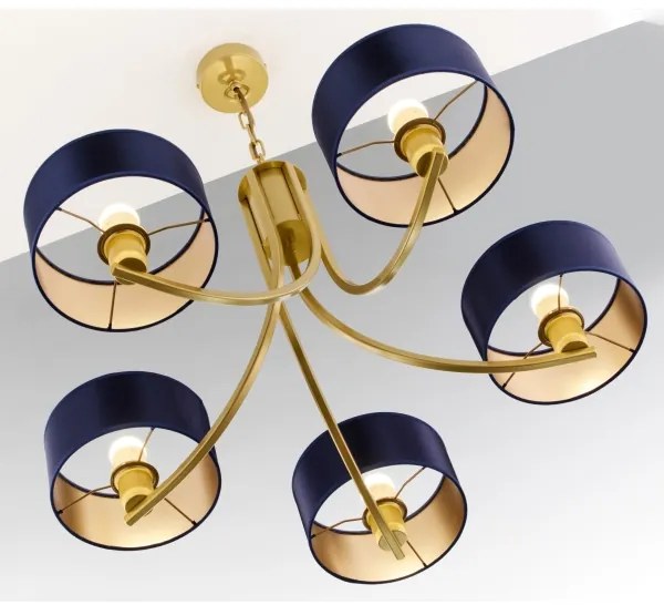Jupiter 2094 - Závesný luster na reťazi ARTHUR 5xE27/15W/230V modrá/zlatá