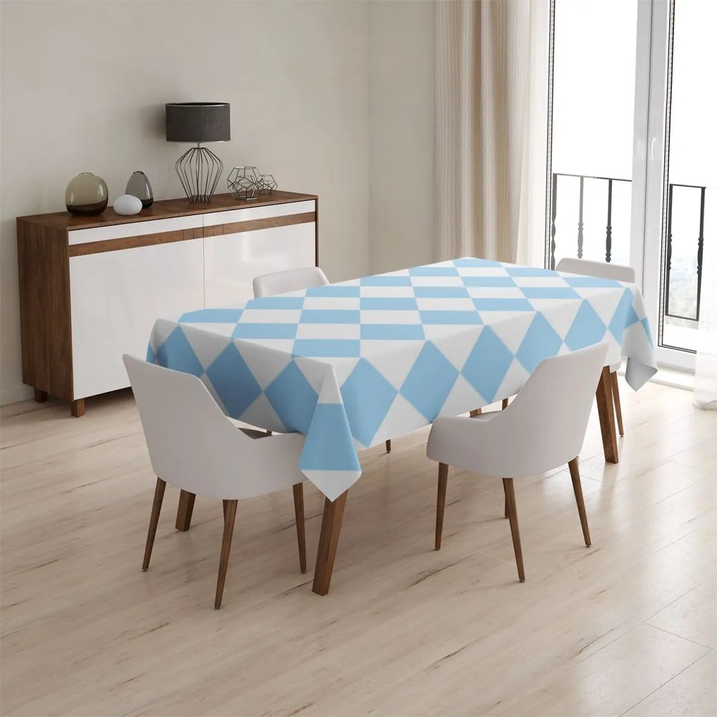 Sablio Obrus Bielo-modré kosoštvorce - 130x130 cm
