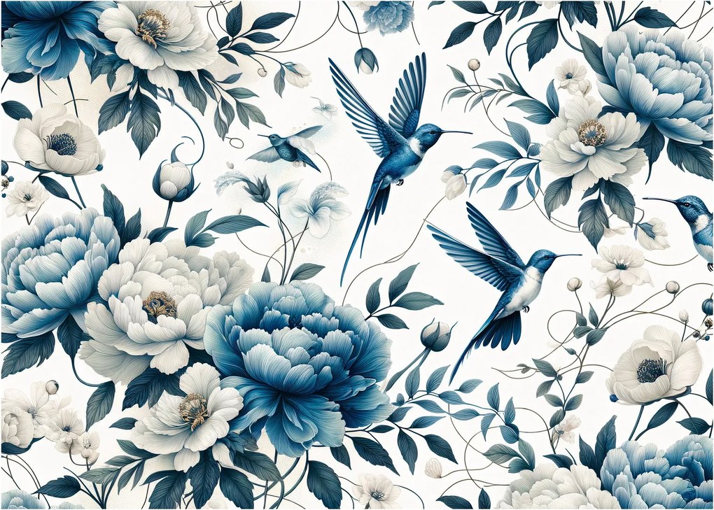 Obraz - Kolibríky s kvetmi (70x50 cm)