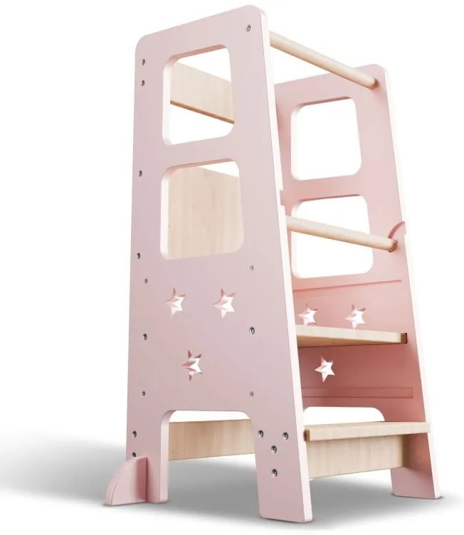 Rastúca detská učebná veža, ružová, výškovo nastaviteľná