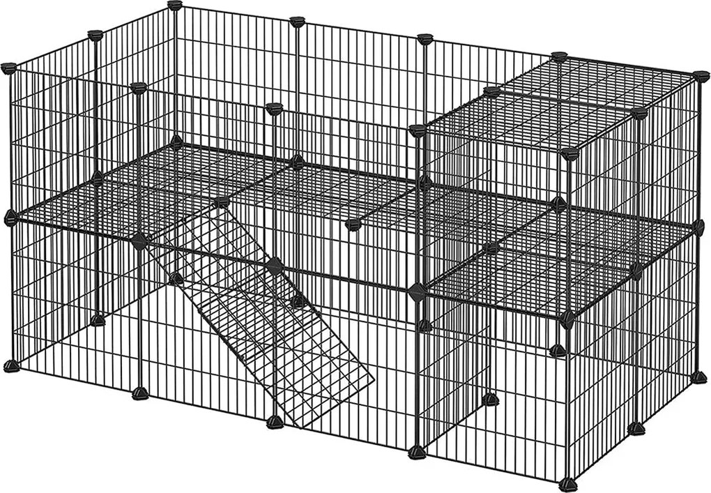 2-poschodová kovová ohrádka pre domáce zvieratá, prispôsobiteľná, čierna