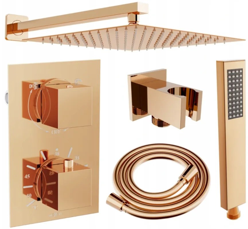 Mexen Cube DR02 podomietkový sprchový set s dažďovou sprchou 30x30 cm (6v1), ružové zlato, 77502DR0230-60