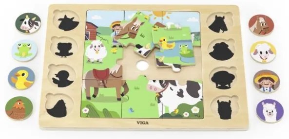 Viga Drevené puzzle zvieratká 9 dielov
