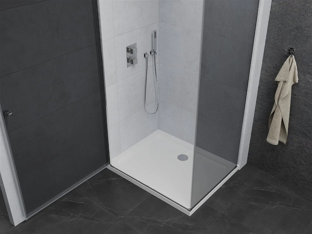 Mexen Pretoria, sprchovací kút 100 (dvere) x 90 (stena) cm, 6mm šedé sklo, chrómový profil + biela sprchová vanička, 852-100-090-01-40-4010