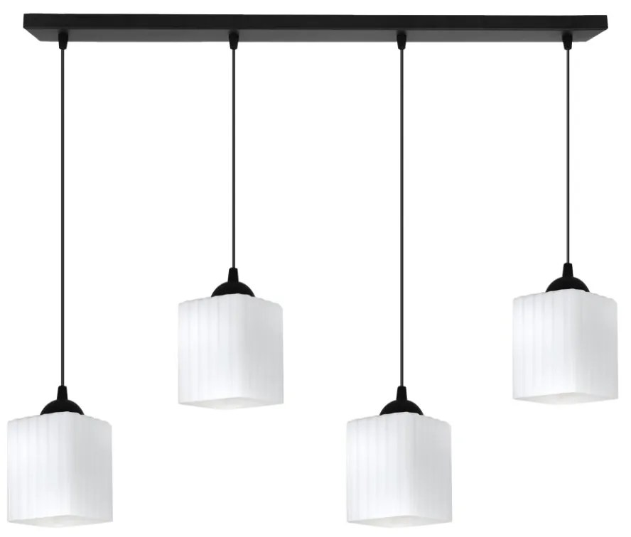 Závesné svietidlo Riffle Square, 4x biele sklenené tienidlo, b