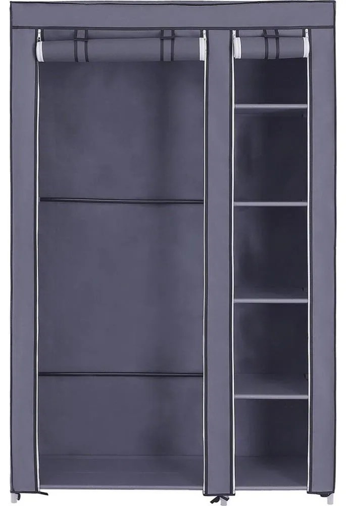 Úložná látková skriňa s policami a šatníkovou tyčou MATIS 110x175 cm sivá