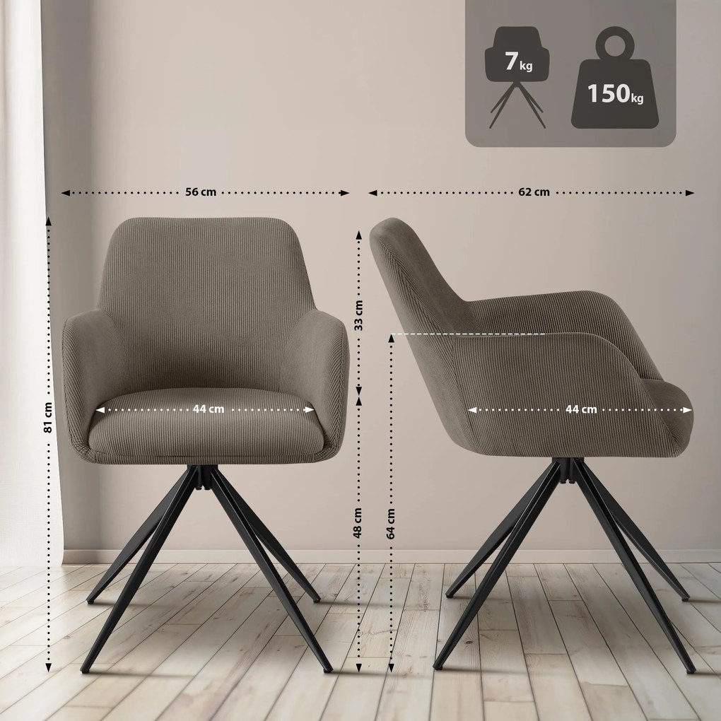 Jedálenská stolička Olema látka cord - sivohnedá