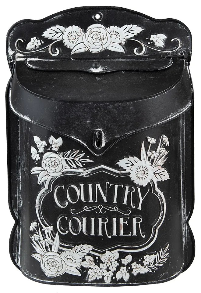 Čierna antik poštová schránka s kvetmi Country Courier - 26*10*35 cm