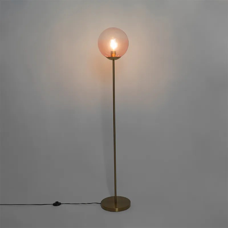 Stojaca lampa v štýle Art Deco mosadz s ružovým sklom - Pallon