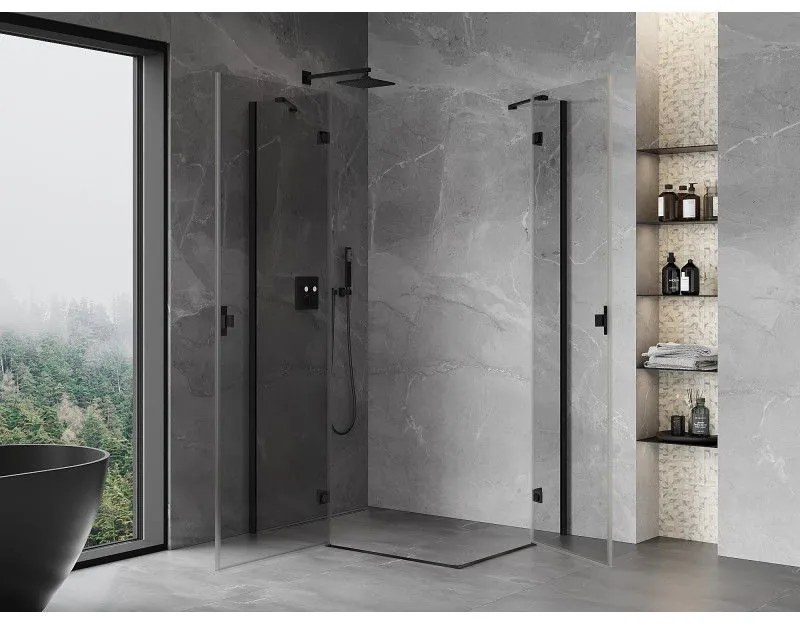 Mexen Mist-H Duo, 2-krídlový výklopný sprchový kút 120 x 85 cm, číre sklo, čierny profil, 8A5-120L-085P-70-00