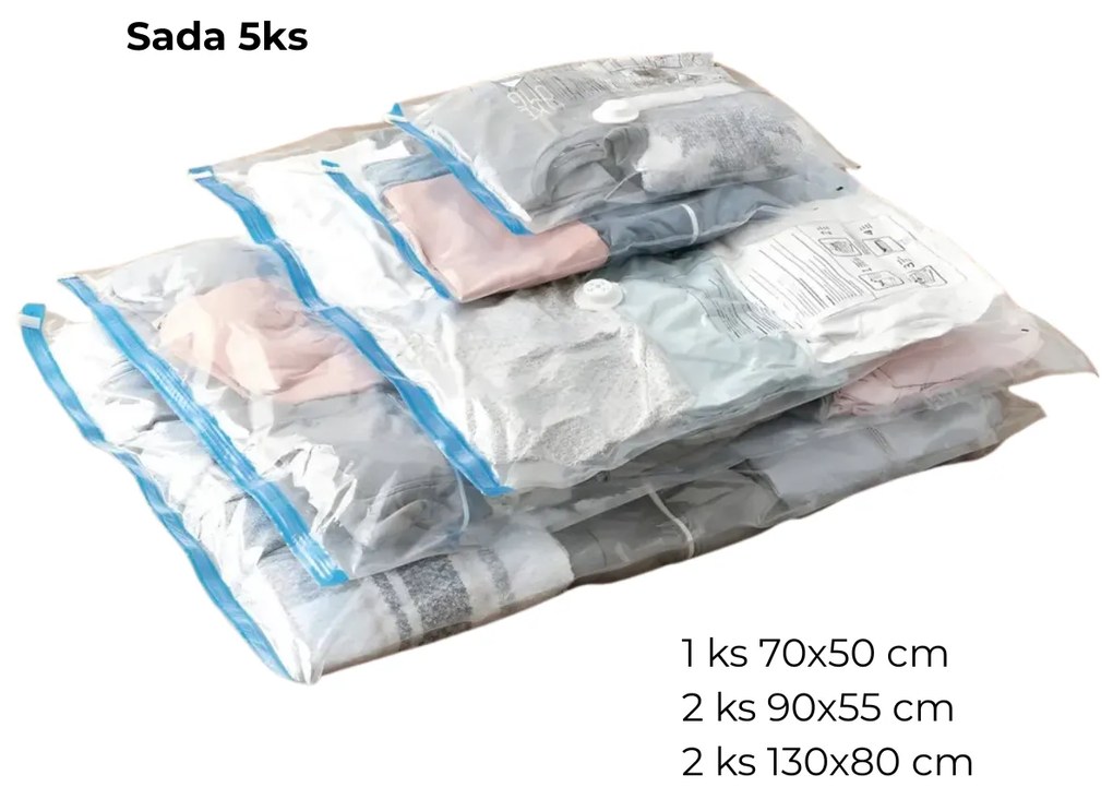 Sada 5 vakuových pytlů ORION ušetří 75% místa