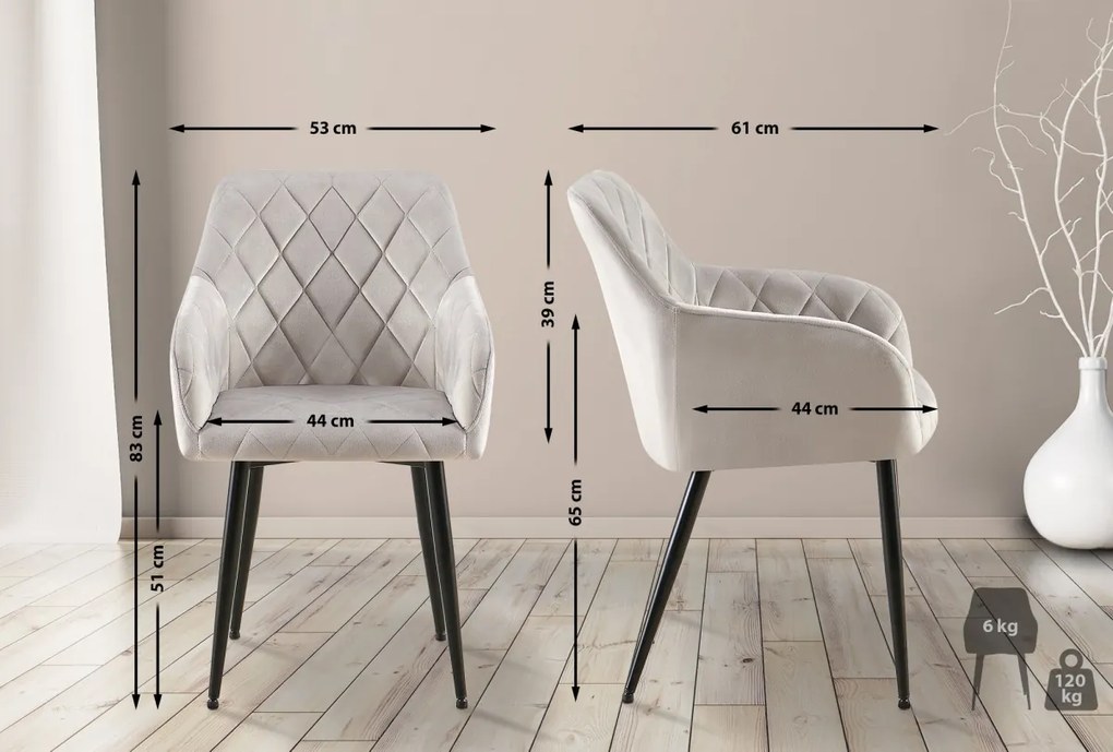 Jedálenská stolička Monett - zamat, B čierny rám - Sivá