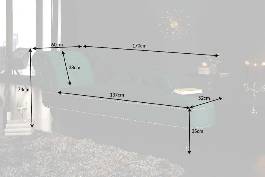 Leňoška CHESTERFIELD, zamatovo smaragdovo zelená