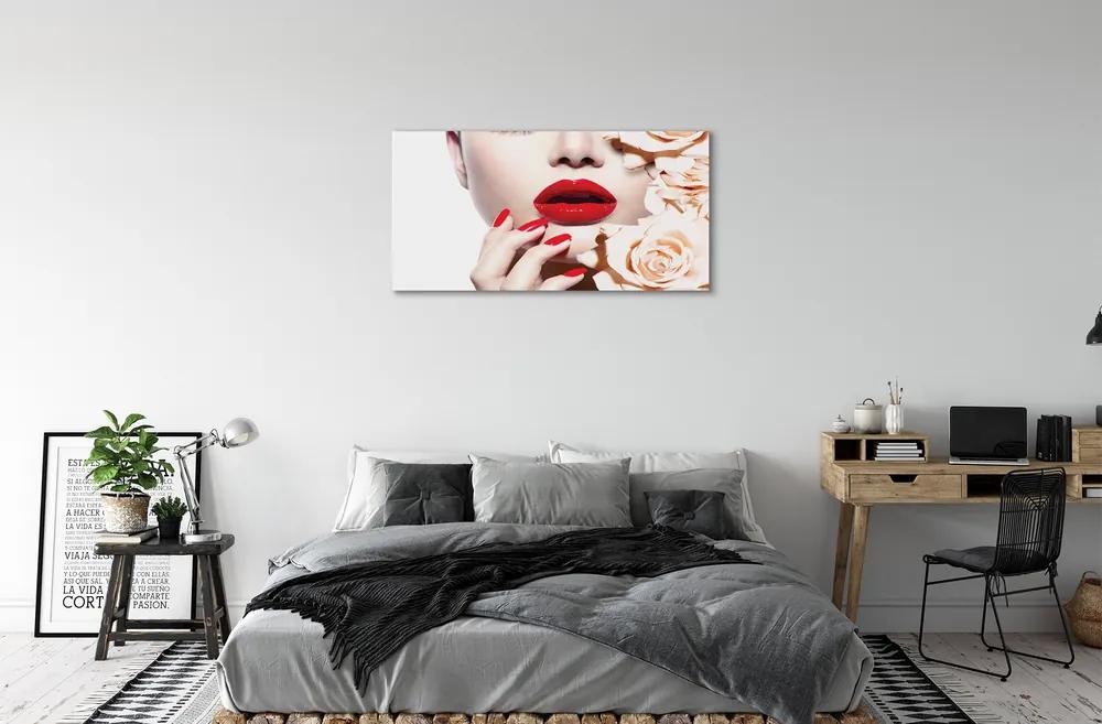 Obraz canvas Ruže červené pery žena 120x60 cm