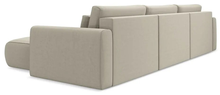 Béžová zamatová rozkladacia/s úložným priestorom rohová pohovka (do tvaru "U") Kapua – Makamii