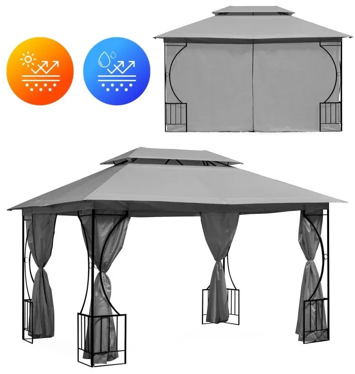 Záhradný pavilónový stan 4x3m - sivý - plné steny