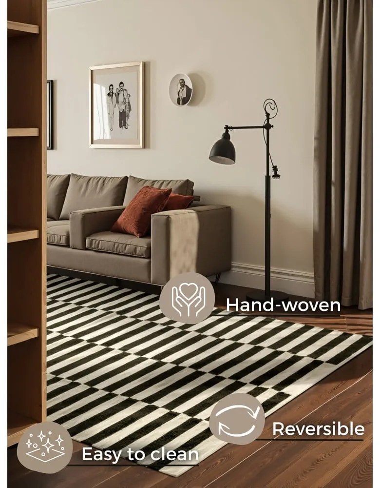 Čierno-biely obojstranný ručne tkaný vlnený koberec 200x300 cm Donna – Hanse Home