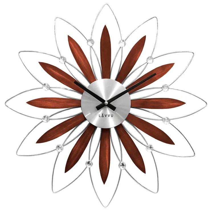 Drevené strieborné hodiny LAVVU CRYSTAL Flower LCT1111, 50cm