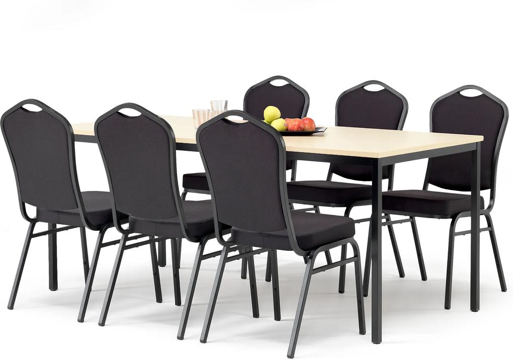 Jedálenská zostava 1x stôl Š 1800 x H 800, breza / čierna, 6x stolička čier