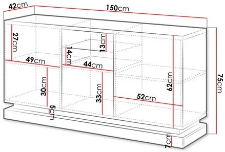 Komoda Aura 2D1K (čierna + čierny lesk). Vlastná spoľahlivá doprava až k Vám domov. 1121716