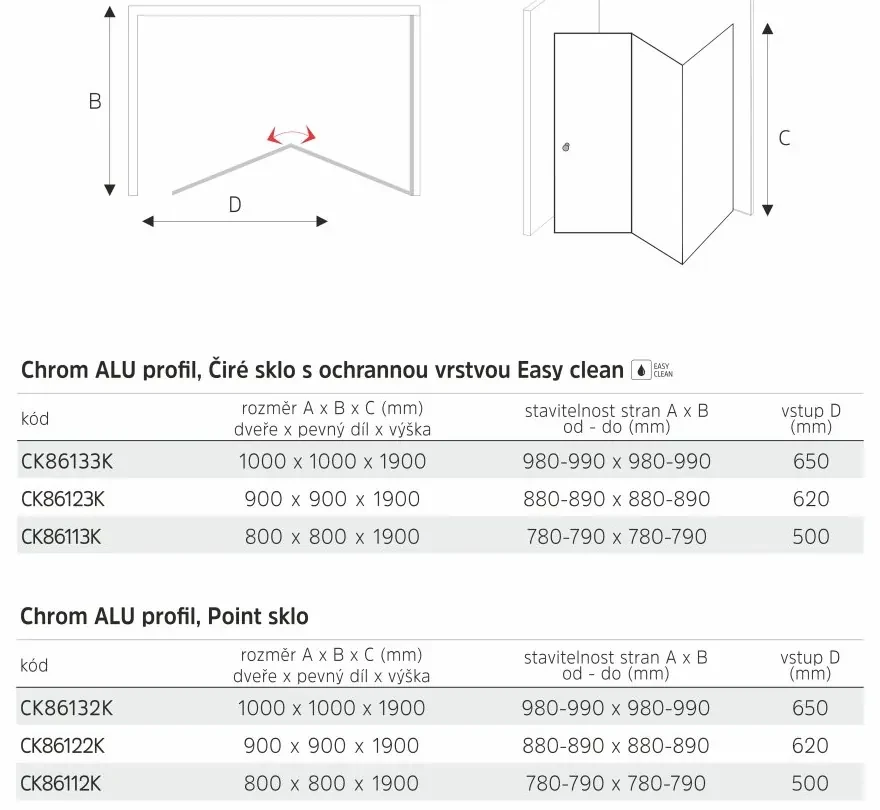 Mereo Mereo, Sprchový kút, LIMA, štvorec, chróm ALU, sklo číre, MER-CK86113K
