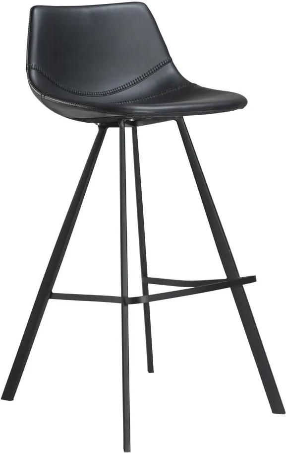 Čierna barová stolička z eko kože s čiernou kovovou podnožou DAN–FORM Denmark Pitch