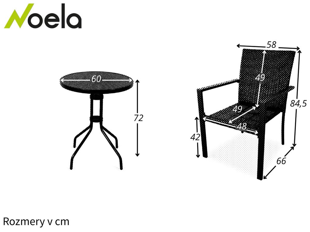 Noela Balkónový set Nina + 2x ratanová stolička Wicker Pat