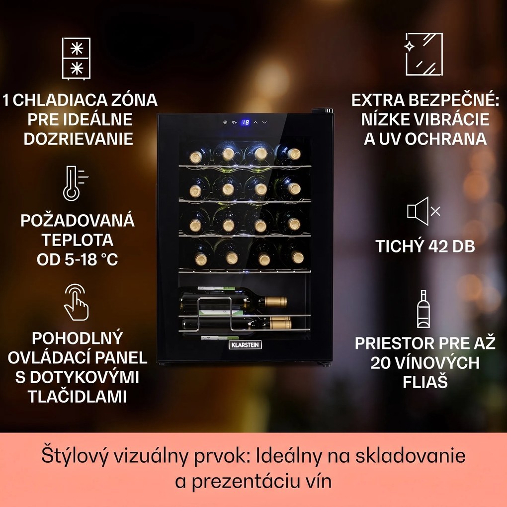 Klarstein Shiraz 20 Uno, vinotéka, 53 l, 20 fliaš, 5-18°C, dotykový ovládací panel