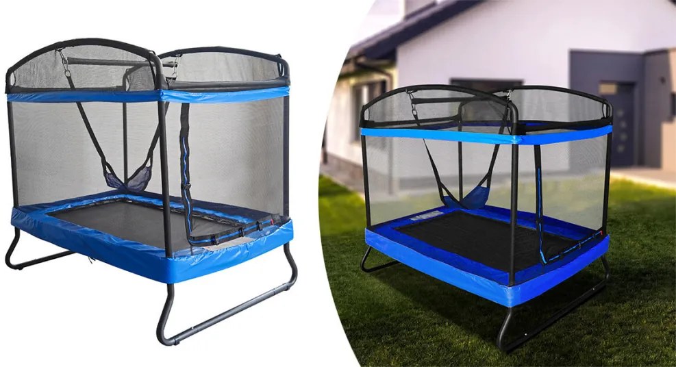 Trampolína pre deti so hojdačkou a bezpečnostnou sieťou