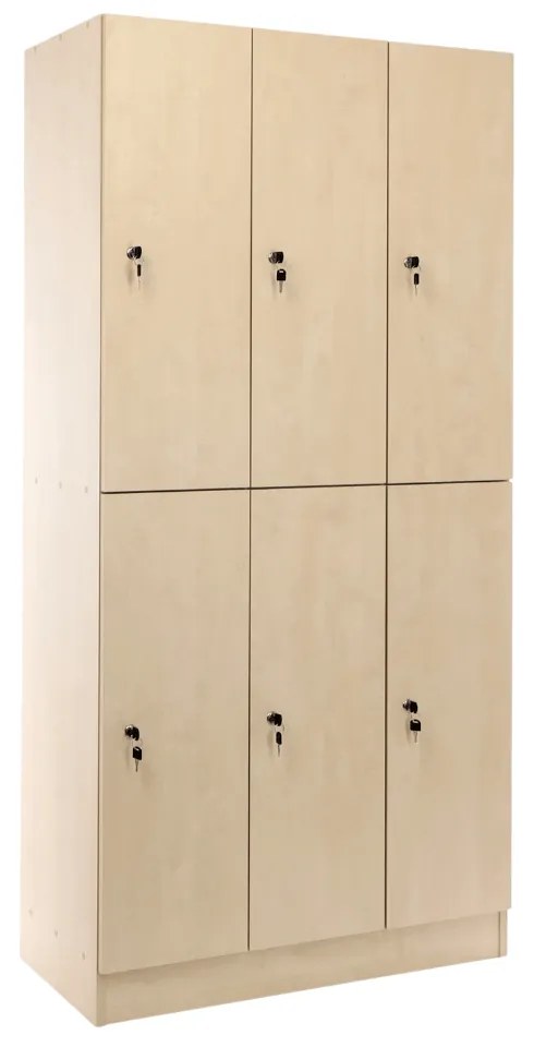 Drevená šatníková skrinka Visio - 6 boxov, 90 x 45 x 185 cm, cylindrický zámok, javor