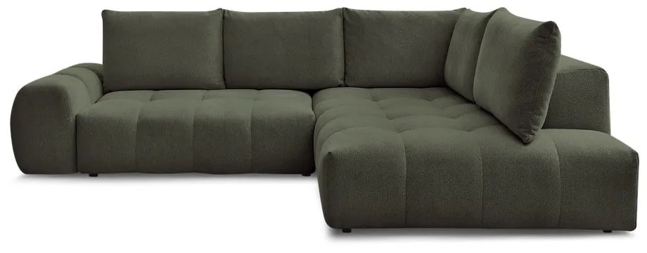 Zelená ženilková rozkladacia/s úložným priestorom rohová pohovka (pravý roh/do L) Everest – Bobochic Paris