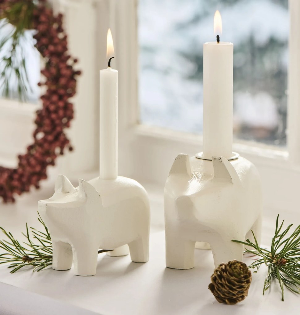 Ib Laursen Drevený svietnik White Pig – menší