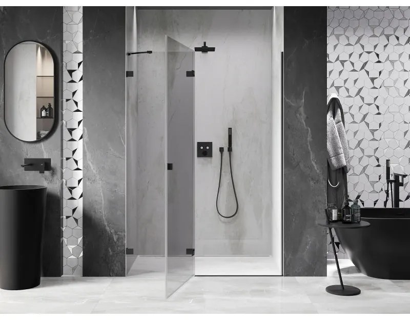 Mexen, Mexen Lunar ľavé výklopné sprchové dvere 130 cm, transparentné, čierne - 834-130-000-70-00-L