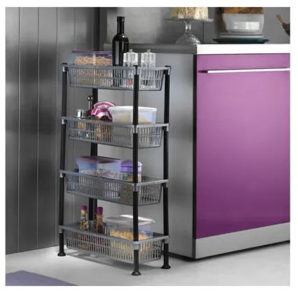 Orion Úzka komoda s košíkmi, regál, 4 police, sivý, SLIM-INVA