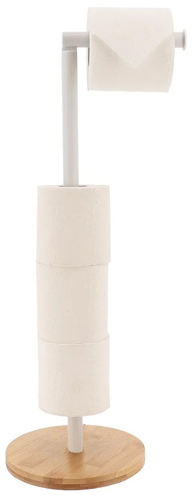 Stojan na toaletný papier White Bamboo, biela/s drevenými prvkami, o