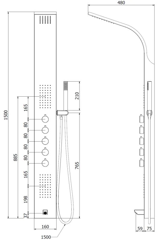 Mexen Timor, sprchový panel s výlevkou, čierna matná, 7621-04-70